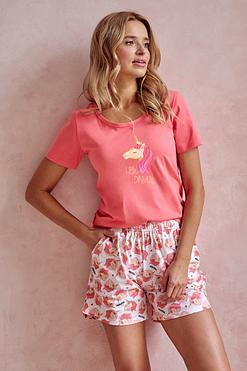 TARO Piżama Damska Mila 3112 – Bawełna, Krótki Rękaw, Wzorzyste Spodenki