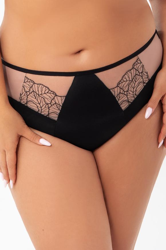 Figi o wyższym stanie i zabudowanym fasonie
Delikatnie modelują sylwetkę i zakrywają niemal całe pośladki
Wykonane z mikrofibry, haftu i elastycznego tiulu
Tył z połączenia czarnego i transparentnego tiulu tworzący fantazyjny wzór
Gładkie wykończenie niewidoczne pod ubraniem
Bawełniany kroczek zapewniający wygodę i higienę
Idealne do codziennych stylizacji i na specjalne okazje