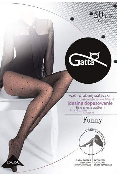 Wzorowane rajstopy Funny wykonane z przędzy o grubości 20 DEN imitują delikatną, gęstą i bardzo drobną siateczkę typu kabaretka. Nie mają zaznaczonej części majteczkowej. Model ten nie posiada również wzmocnienia w części palcowej, pasuje więc do każdego rodzaju obuwia. Zastosowanie przędzy z dodatkiem oplatanego elastanu LYCRA Satin Sheers zapewnia elegancki, matowy wygląd oraz idealne przyleganie do ciała.