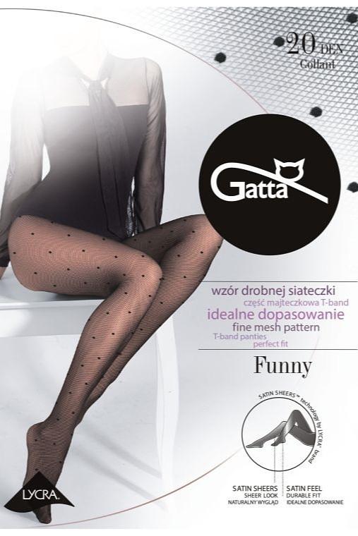 Wzorowane rajstopy Funny wykonane z przędzy o grubości 20 DEN imitują delikatną, gęstą i bardzo drobną siateczkę typu kabaretka. Nie mają zaznaczonej części majteczkowej. Model ten nie posiada również wzmocnienia w części palcowej, pasuje więc do każdego rodzaju obuwia. Zastosowanie przędzy z dodatkiem oplatanego elastanu LYCRA Satin Sheers zapewnia elegancki, matowy wygląd oraz idealne przyleganie do ciała.