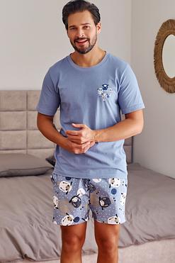 Piżama męska PMB.7207 Doctor Nap – błękitna z motywem owieczek i kieszeniami
