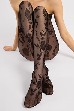 Rajstopy Wzorzyste Fiore FLORES 20 DEN Kwiatowy Wzór Czarny